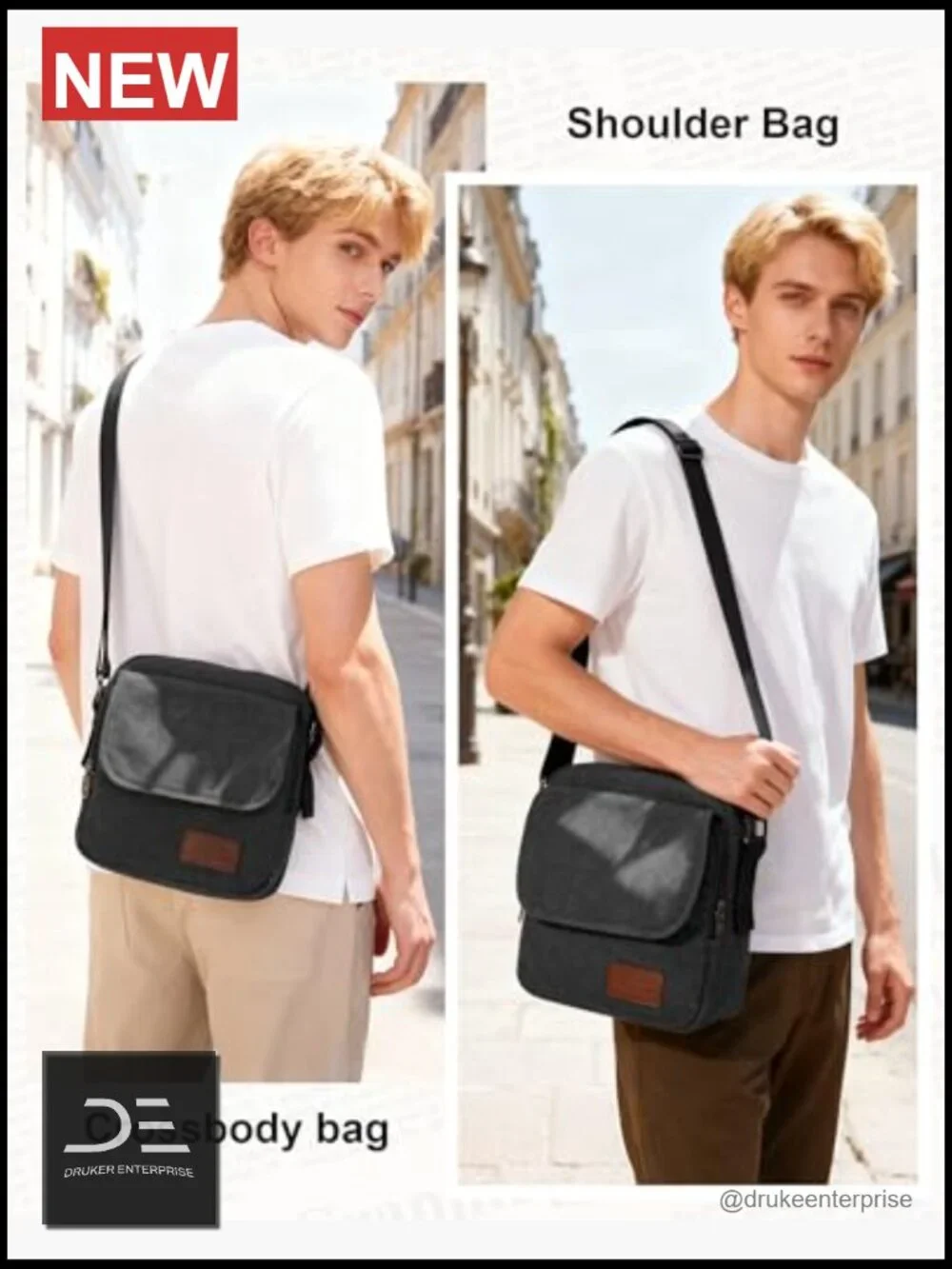 Canvas Messenger Crossbody Bag for Men with Multiple Pockets